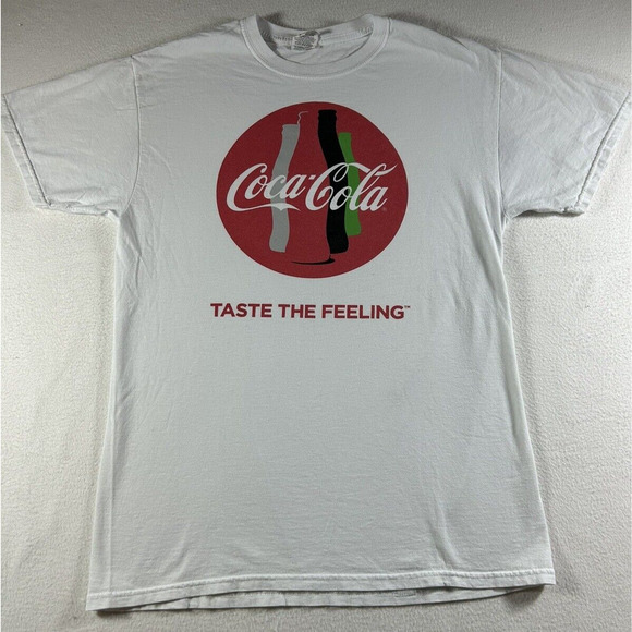 Coca-Cola Men's M VTG "Taste The Feeling" White Graphic Short Sleeve T-Shirt - Picture 2 of 9